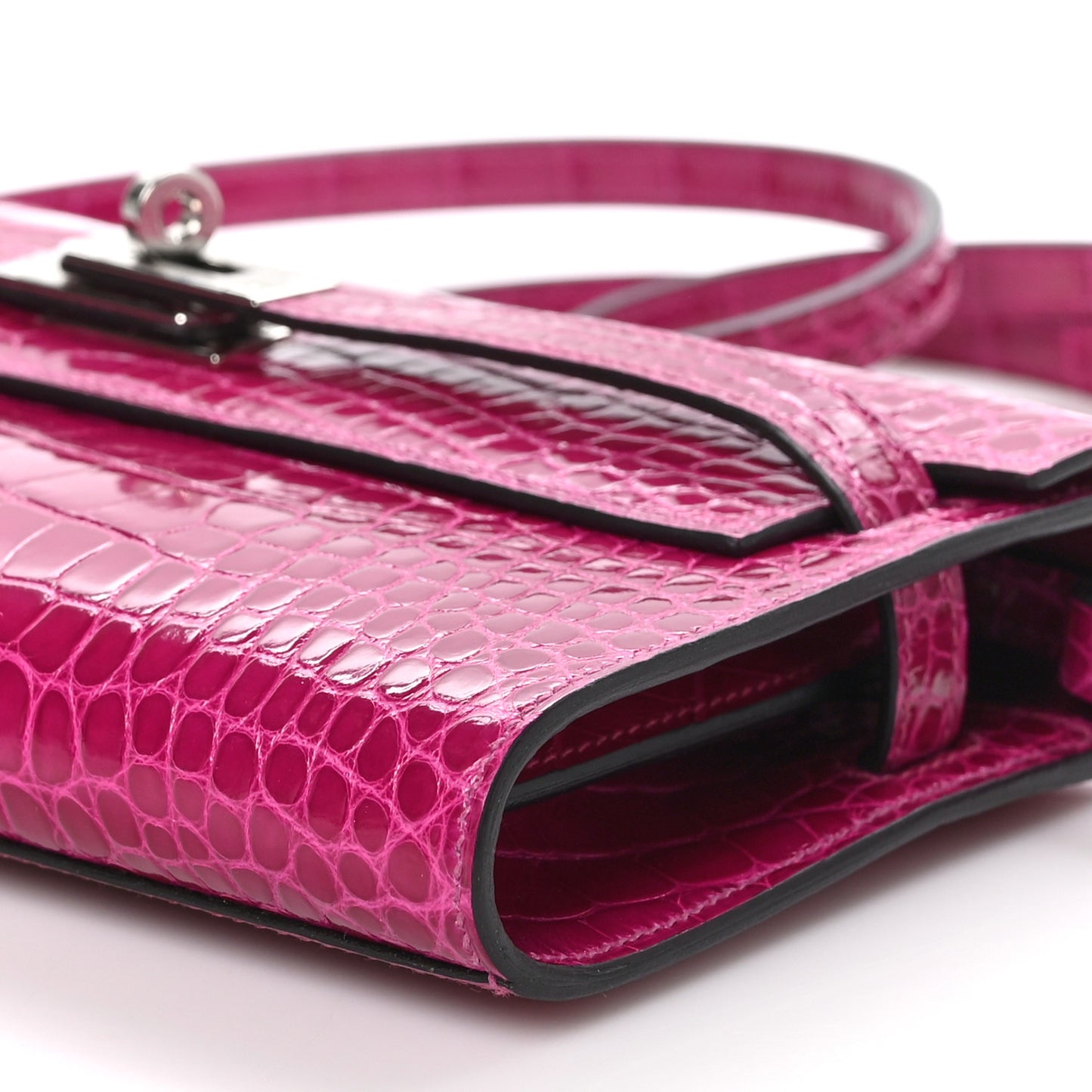 Shiny Alligator Kelly Wallet To Go Rose Pourpre