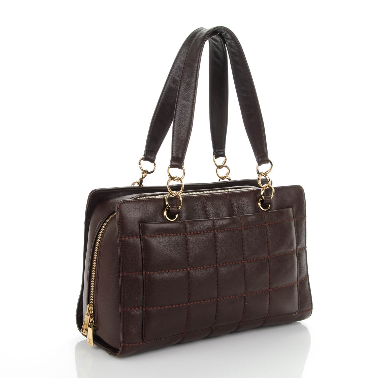 Chanel Calfskin Chocolate Bar Quilted Shoulder Bag Brown 3 of 7