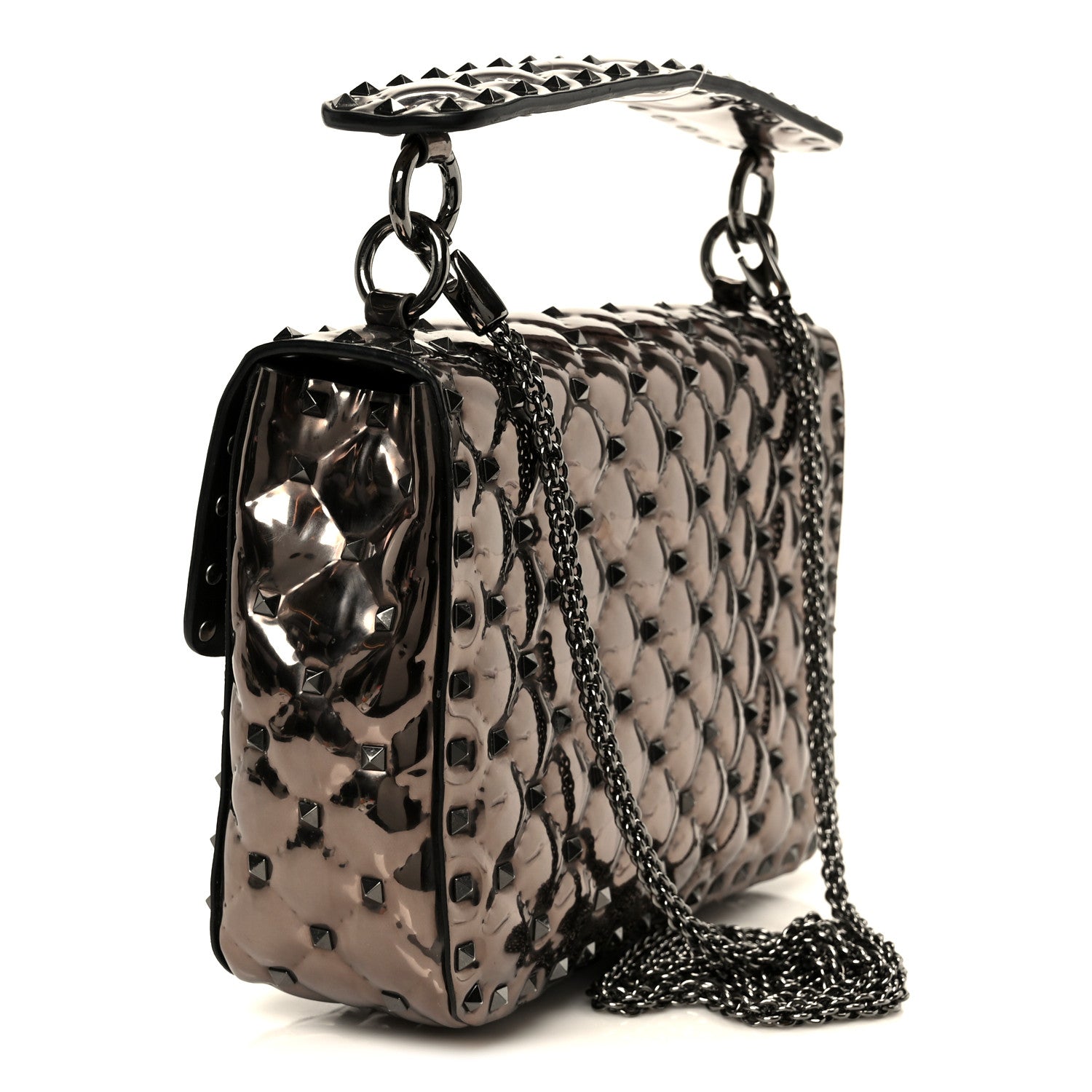 Valentino Garavani Metallic Patent Medium Rockstud Spike Shoulder Bag Rutenio 3 of 10