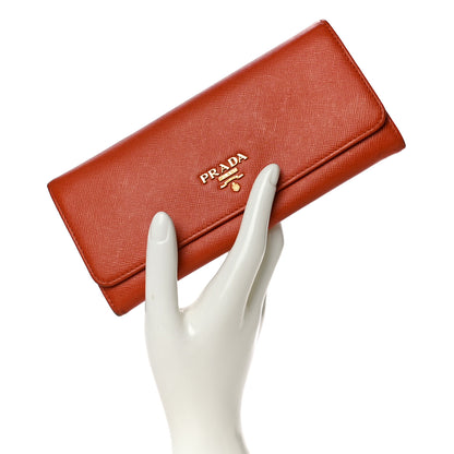 Prada Saffiano Metal Continental Flap Wallet Papaya 2 of 14