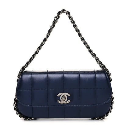 Chanel Lambskin Chocolate Bar Quilted 3 Chain Flap Navy Blue 1 of 10