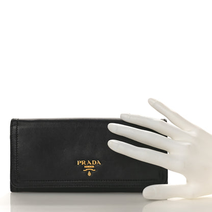 Prada Soft Calfskin Continental Flap Wallet Black 2 of 8