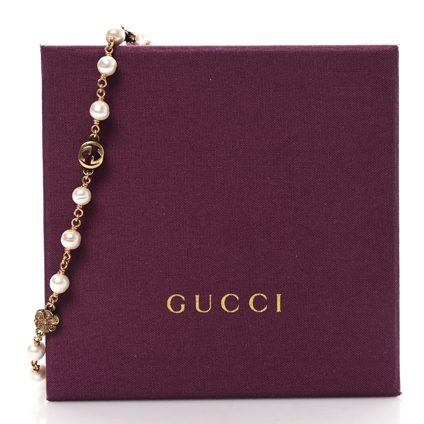Metal Pearl Interlocking G Flower Necklace Gold