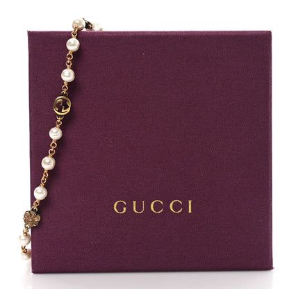 Gucci Metal Pearl Interlocking G Flower Necklace Gold 5 of 5