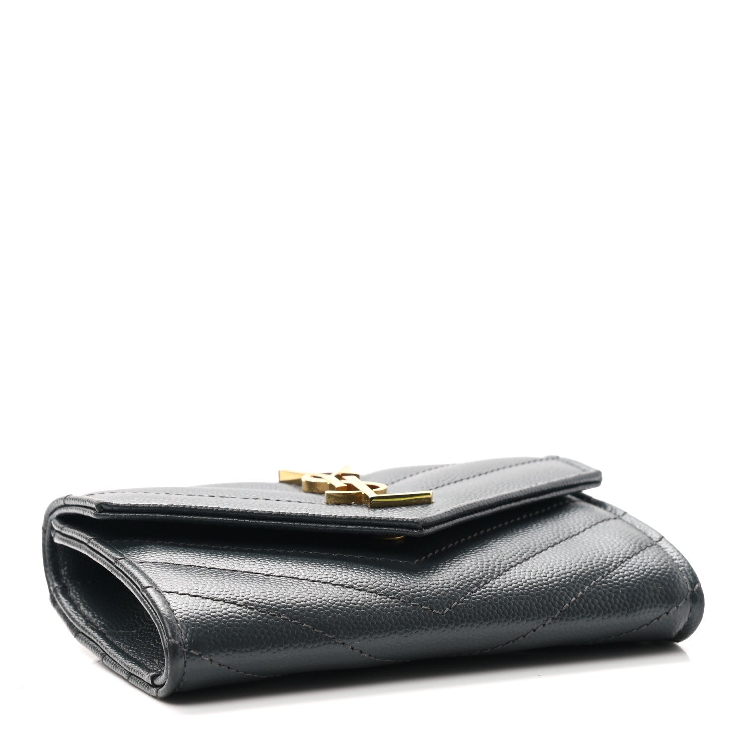 Saint Laurent Grain De Poudre Matelasse Chevron Small Monogram Envelope Wallet Dark Smog 4 of 8