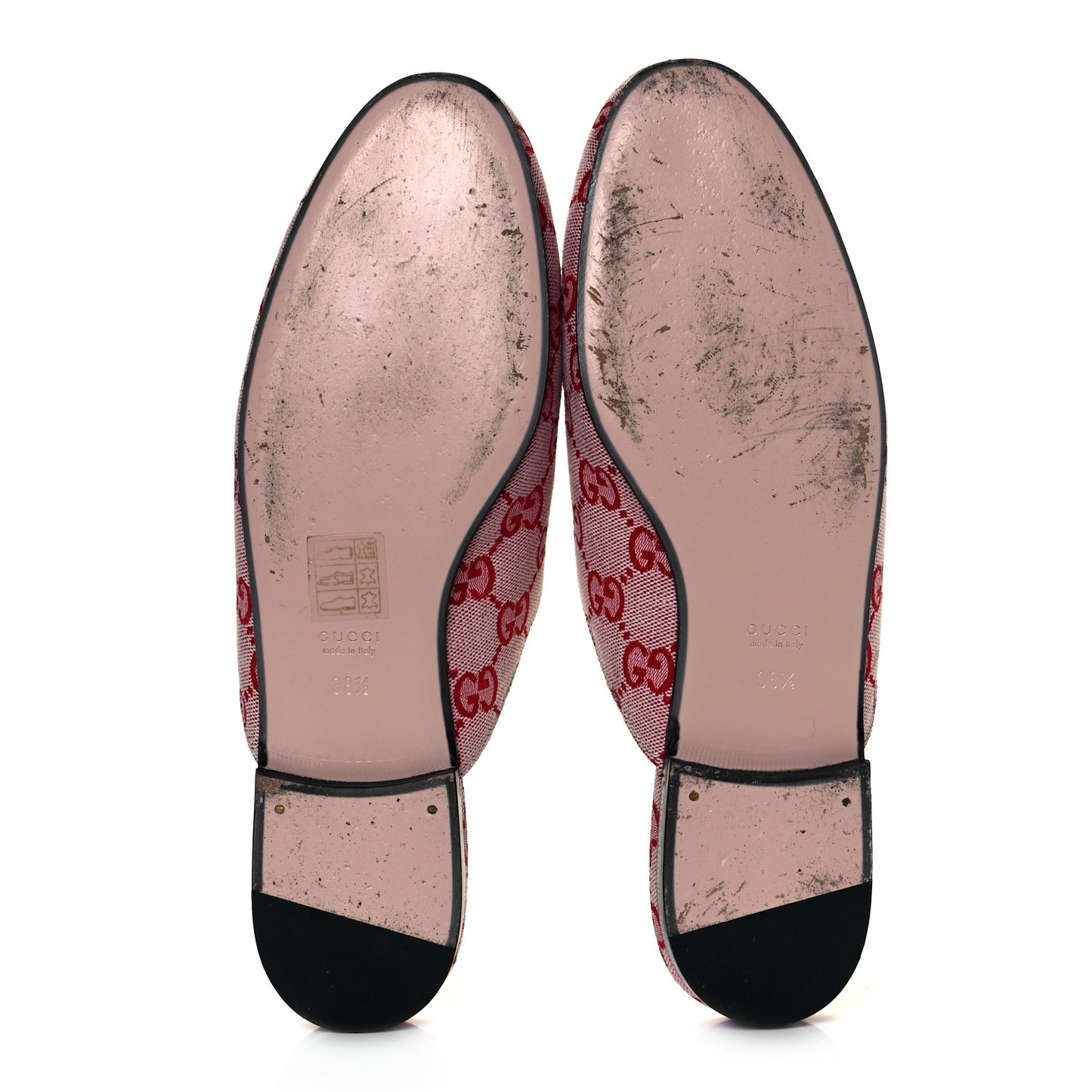 Canvas GG Monogram Horsebit Womens Princetown Slippers 38.5 Gardenia Hibiscus Red