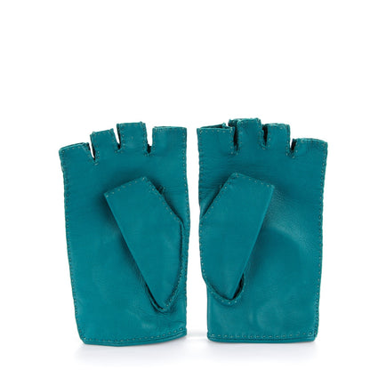 Hermes Lambskin Fingerless Clous de Selle Gloves Size 7 Malachite 3 of 5