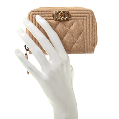 Chanel Caviar Quilted Boy Zip Around Coin Purse Wallet Beige 2 of 8