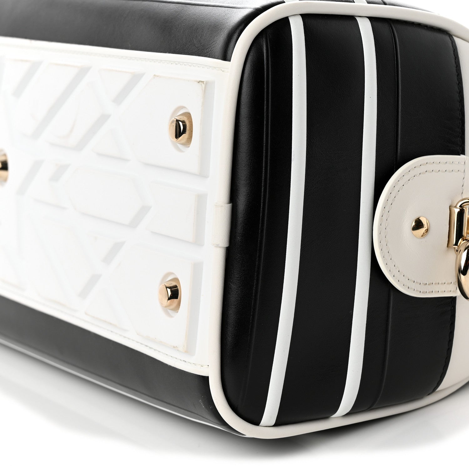 Christian Dior Lambskin Cannage Medium Dior Vibe Zip Bowling Bag Black White 10 of 17