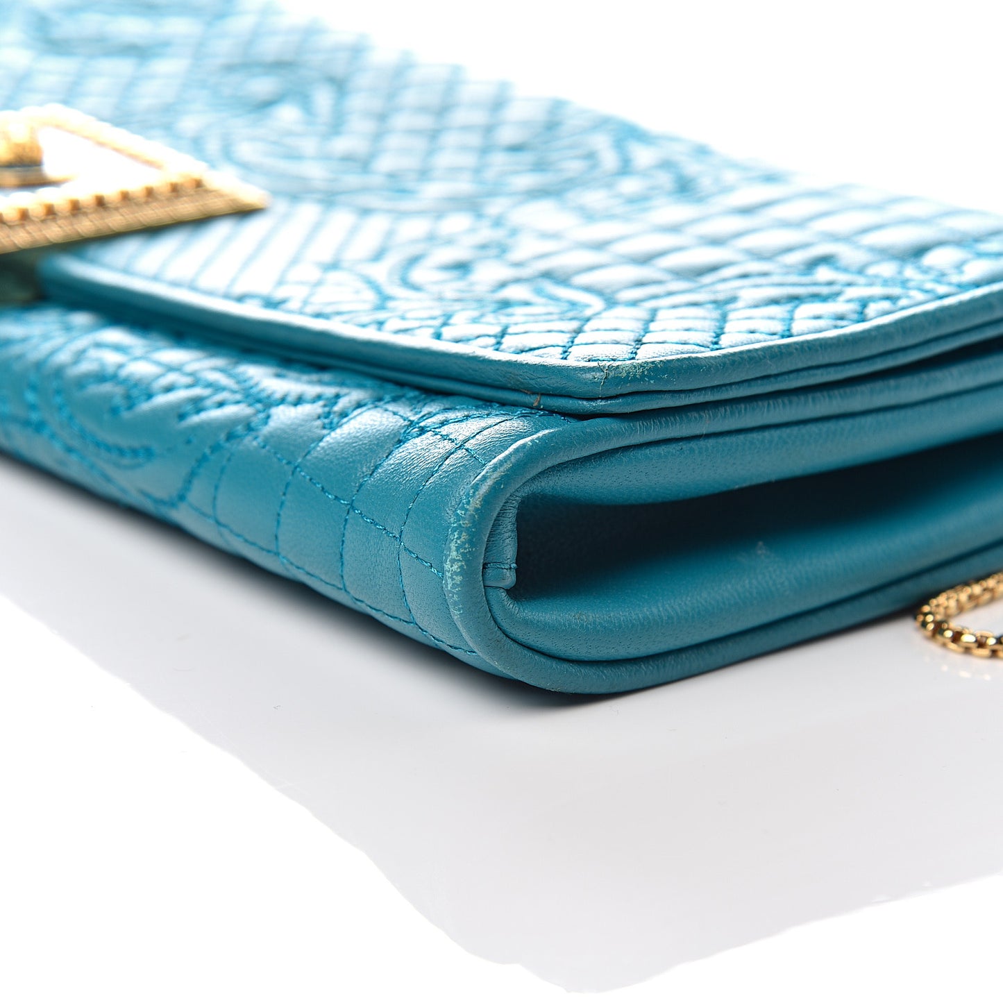 Nappa Barocco Quilted Chain Clutch Blue