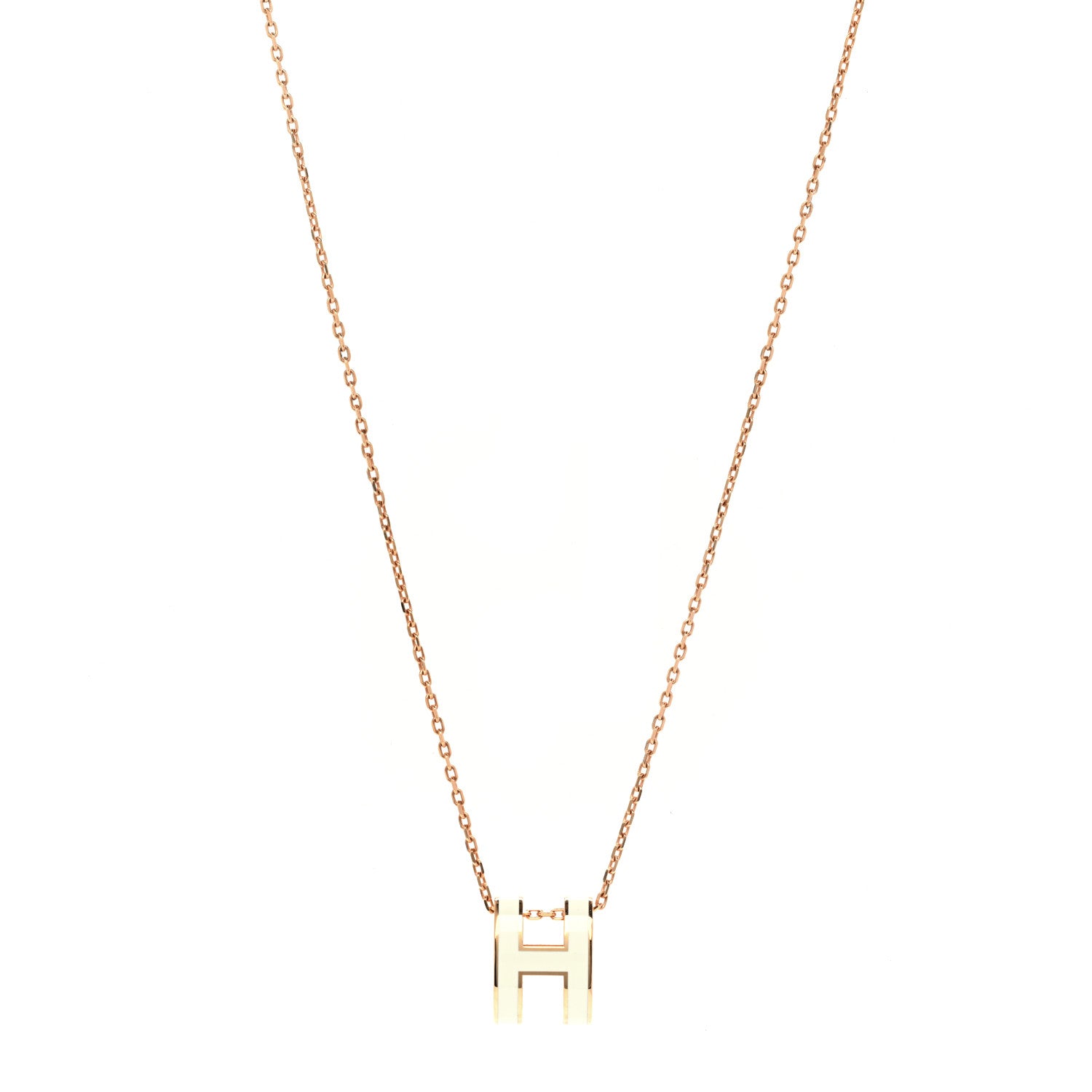 Hermes Lacquered Rose Gold Pop H Pendant Necklace White 1 of 6