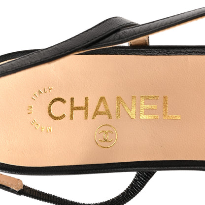 Chanel Goatskin Grosgrain Cap Toe CC Slingback Pumps 39.5 Black 7 of 9