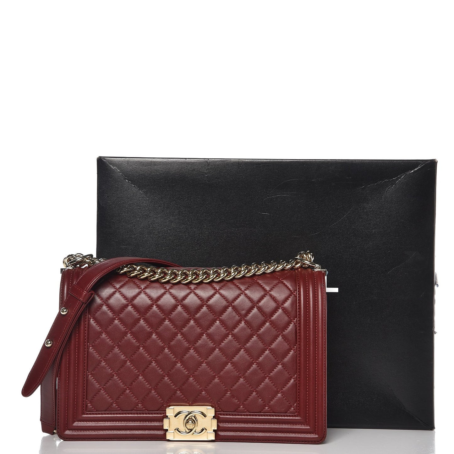 Lambskin Quilted New Medium Boy Flap Dark Red