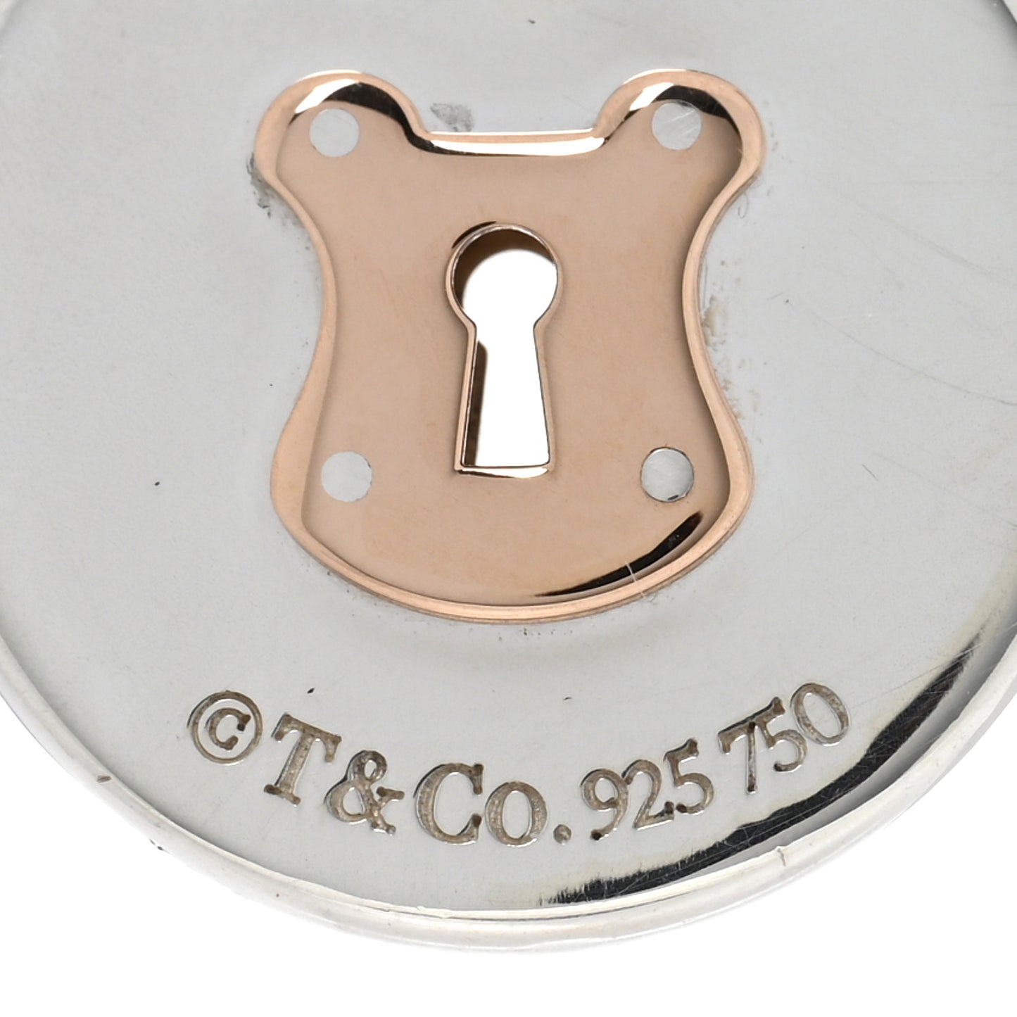 Sterling Silver 18K Rose Gold Round Lock Pendant
