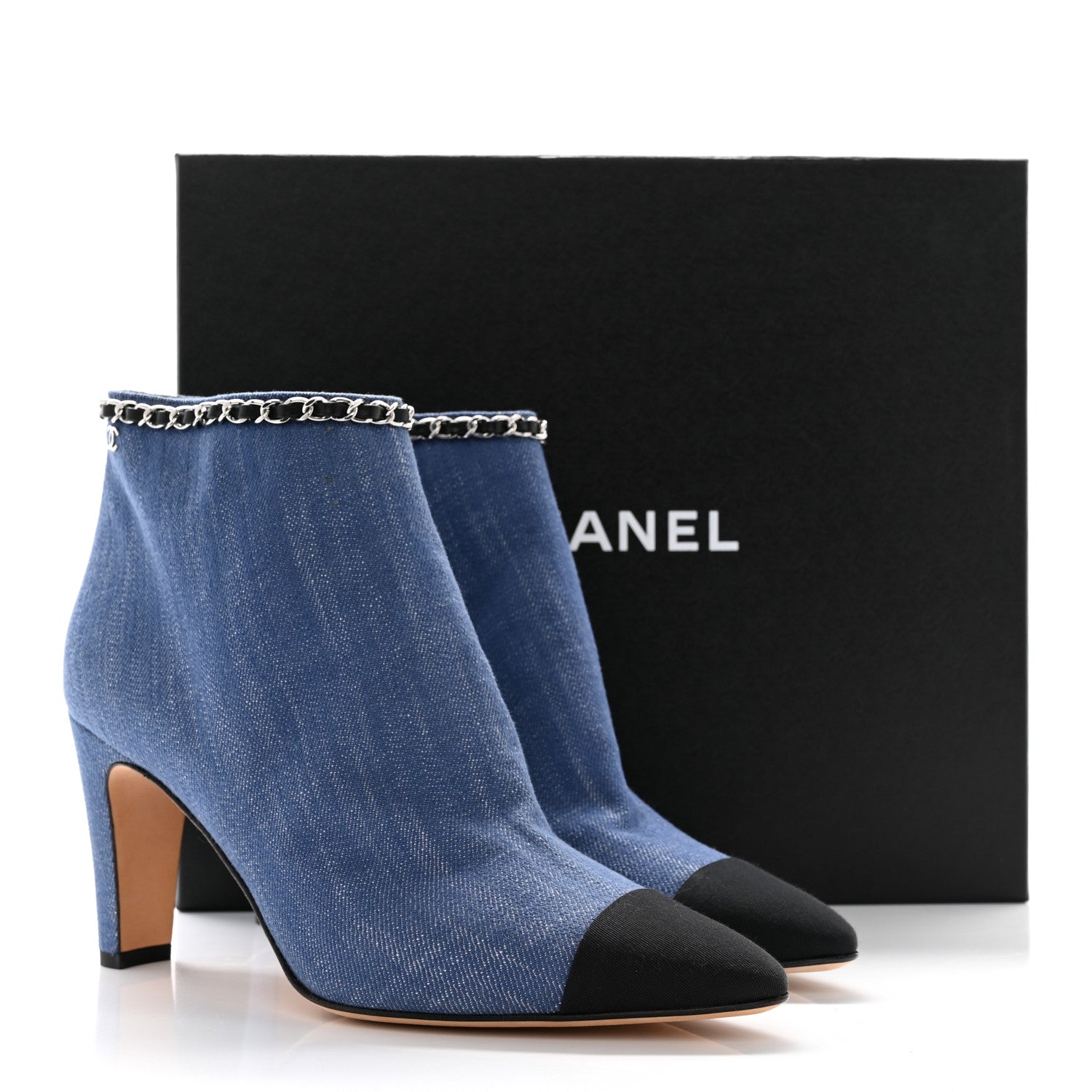 Chanel Denim Grosgrain Cap Toe Short Boots 40 Blue 10 of 10