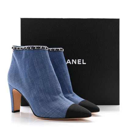 Chanel Denim Grosgrain Cap Toe Short Boots 40 Blue 10 of 10