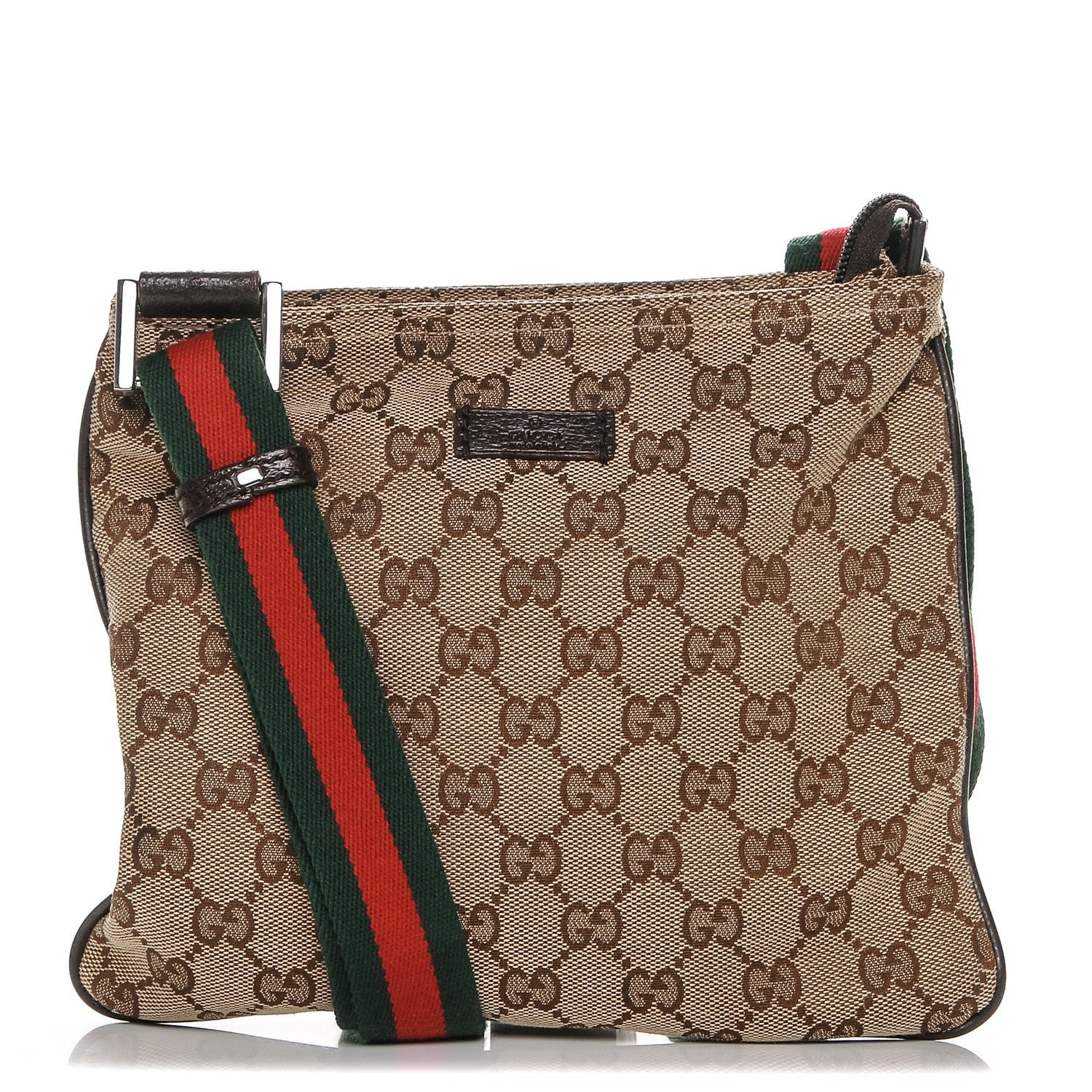 Gucci Monogram Web Small Flat Messenger Bag Brown 1 of 7