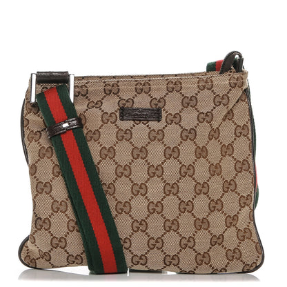 Gucci Monogram Web Small Flat Messenger Bag Brown 1 of 7