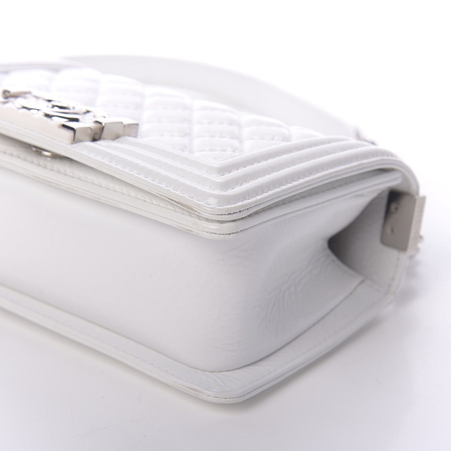 Patent Goatskin Quilted Small Boy Flap White