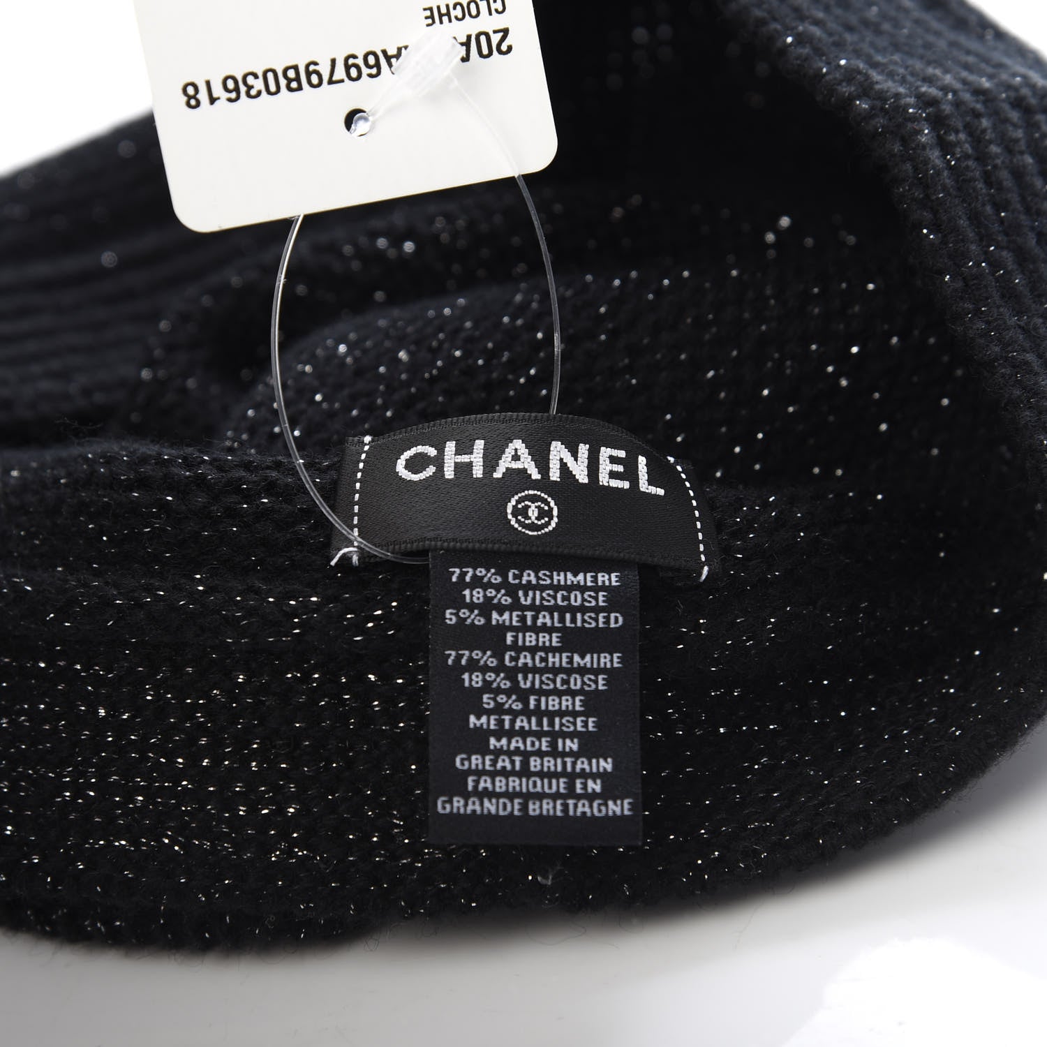 Chanel Cashmere Blend CC Beanie Hat Black 5 of 5