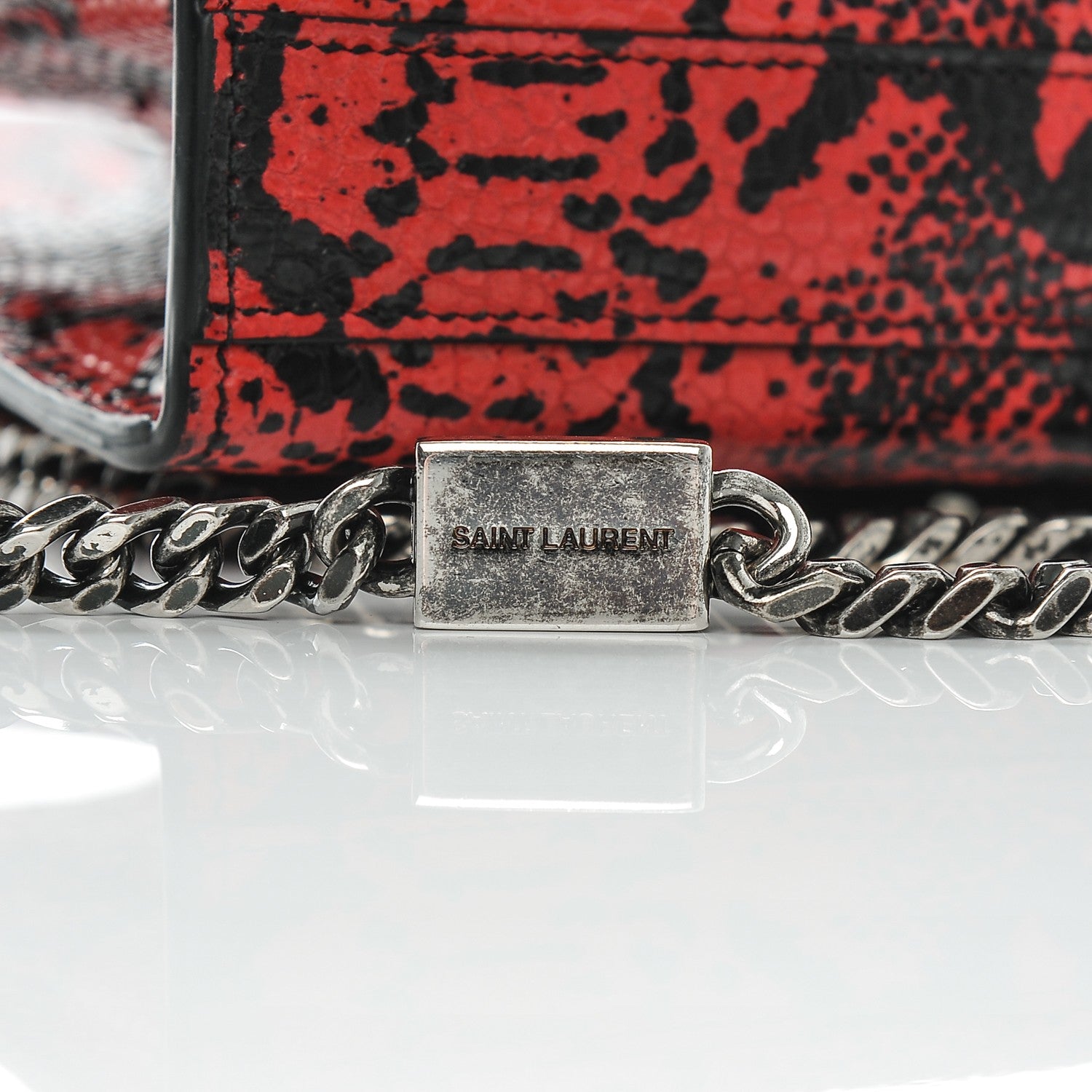 Saint Laurent Python Print Small Monogram Kate Tassel Satchel Black Red 7 of 7