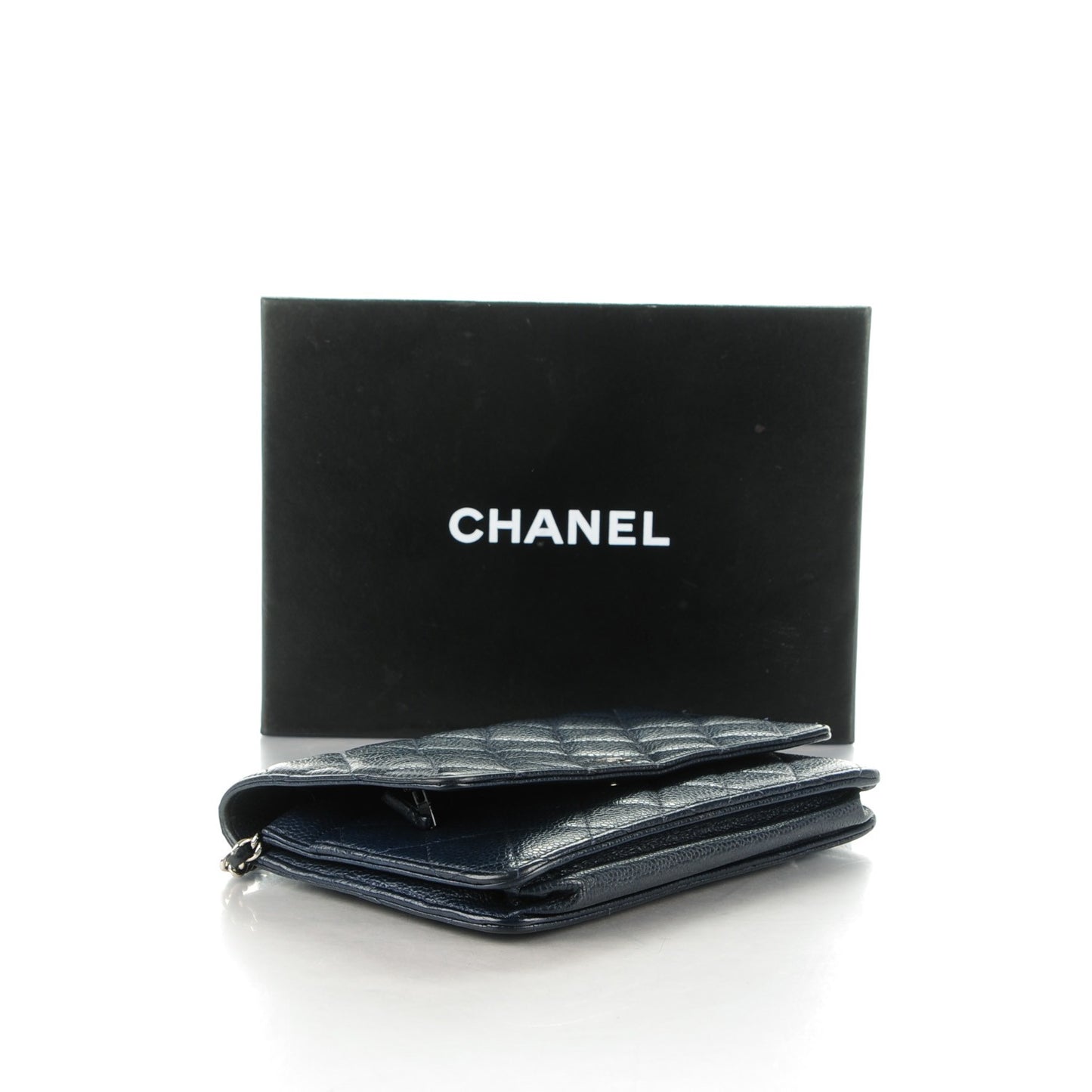 Caviar Quilted Wallet On Chain WOC Navy Blue