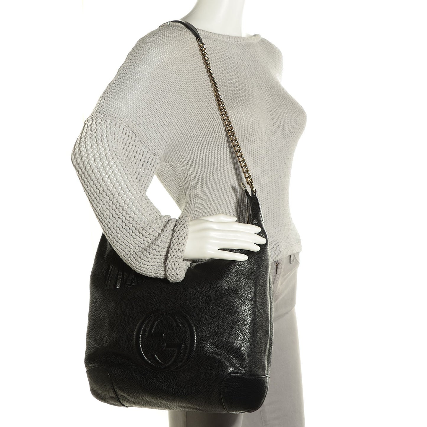 Pebbled Calfskin Medium Soho Chain Hobo Black