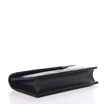 Saint Laurent Grain De Poudre Matelasse Chevron Monogram Envelope Chain Wallet Black 4 of 12