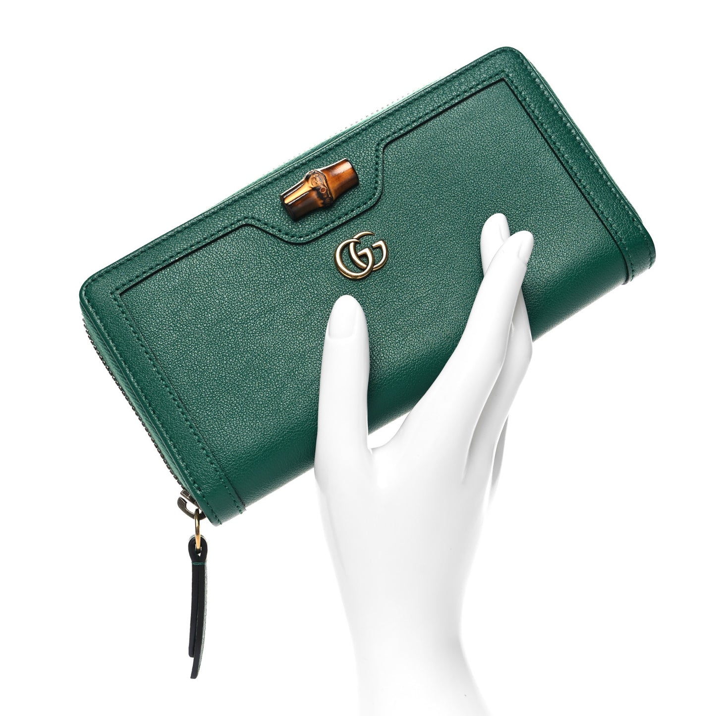 Wonka Grain Calfskin Diana Zip Around Continental Wallet Emerald
