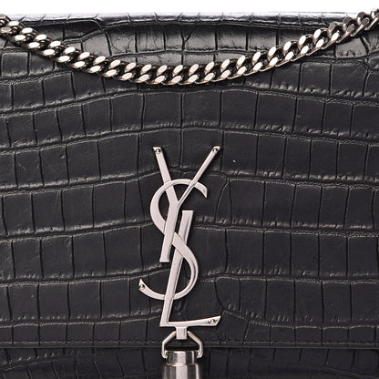 Saint Laurent Calfskin Crocodile Embossed Medium Classic Monogram Kate Tassel Satchel Black 12 of 12