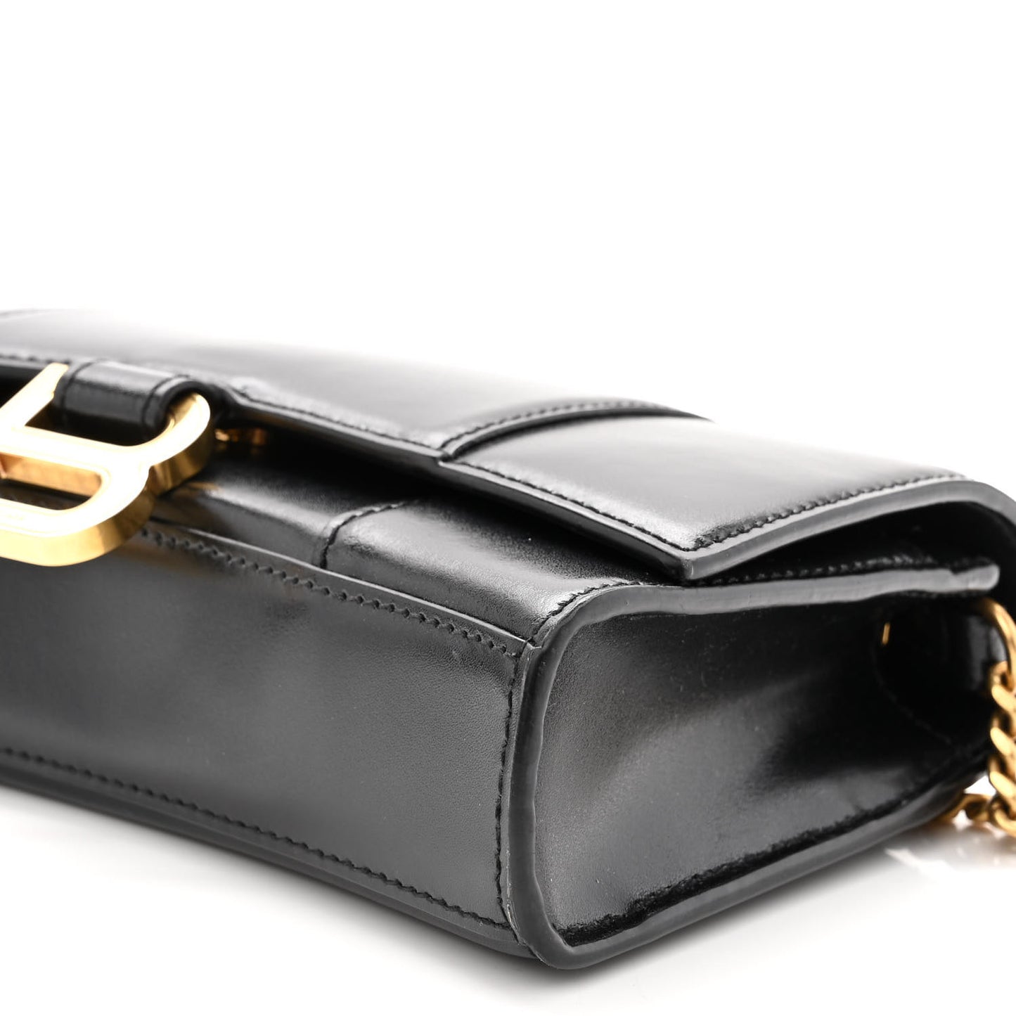 Shiny Box Calfskin Hourglass Chain Bag Black