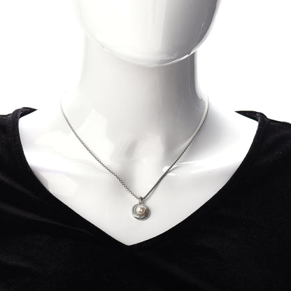 David Yurman Sterling Silver Diamond Pearl 8mm Crossover Pendant Necklace 2 of 4