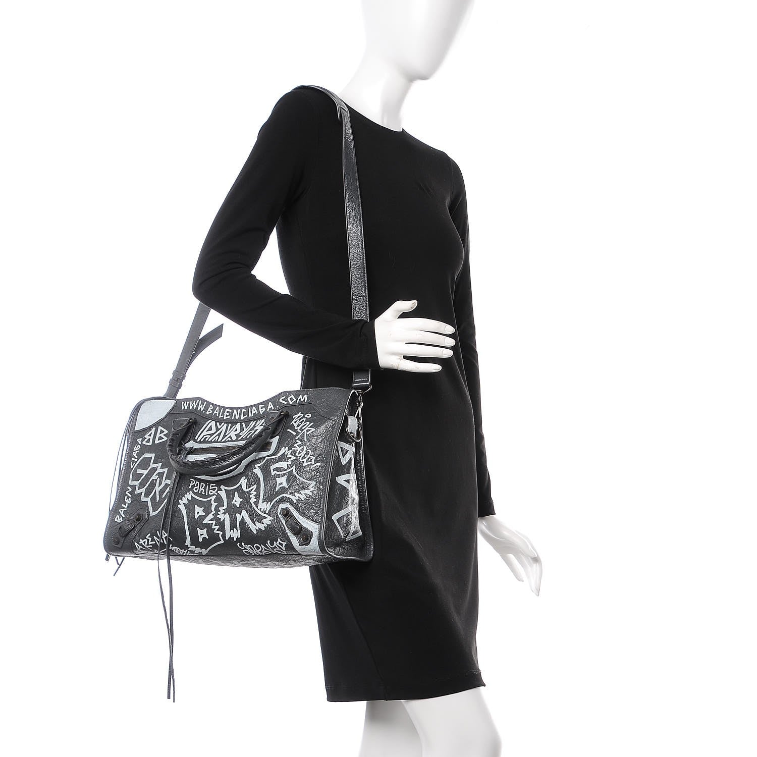 Balenciaga Agneau Arena Graffiti All Over Classic Hardware City Gris Fossile White 3 of 8