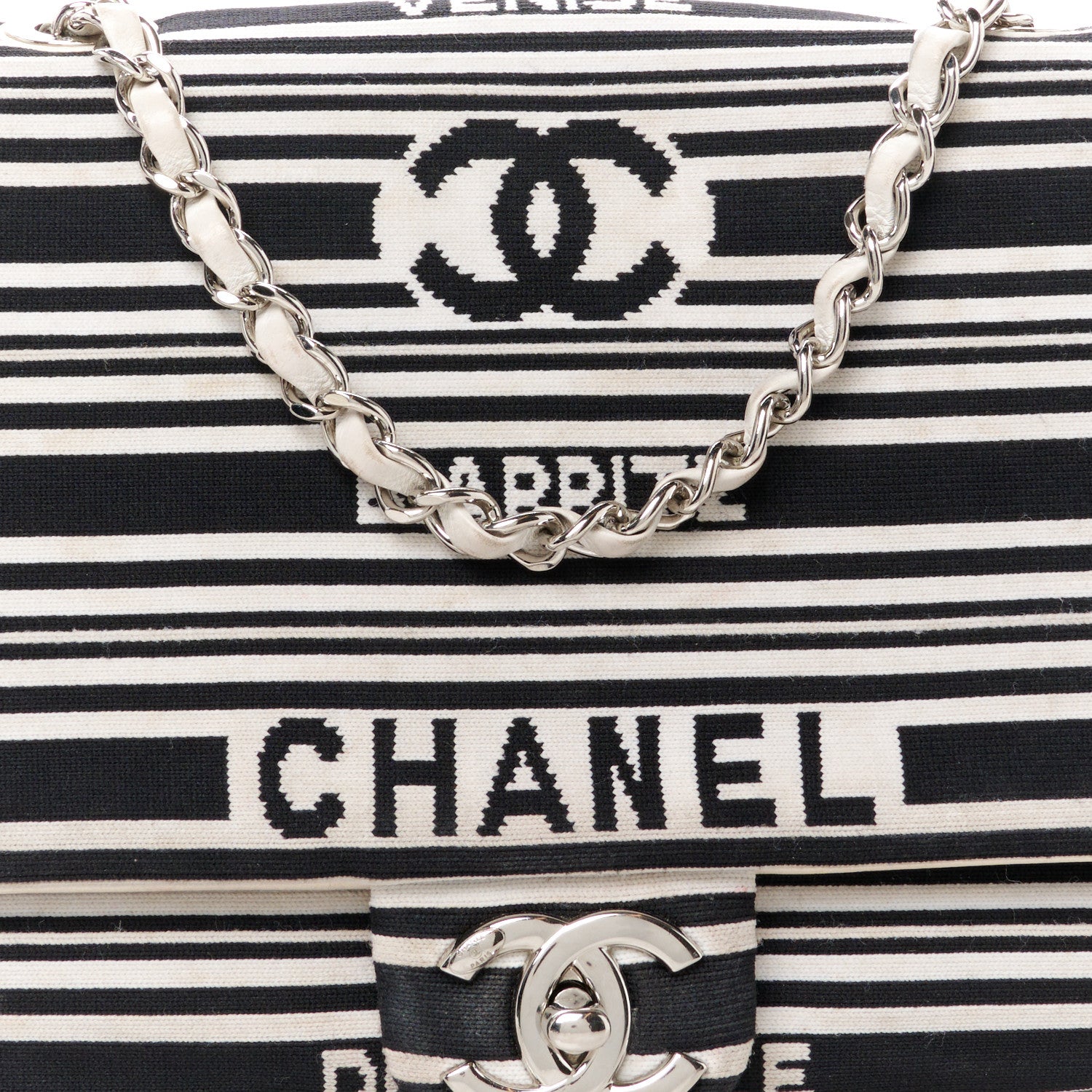 Chanel Mixed Fibers Lambskin Venise Biarritz Flap Bag Black White 9 of 12
