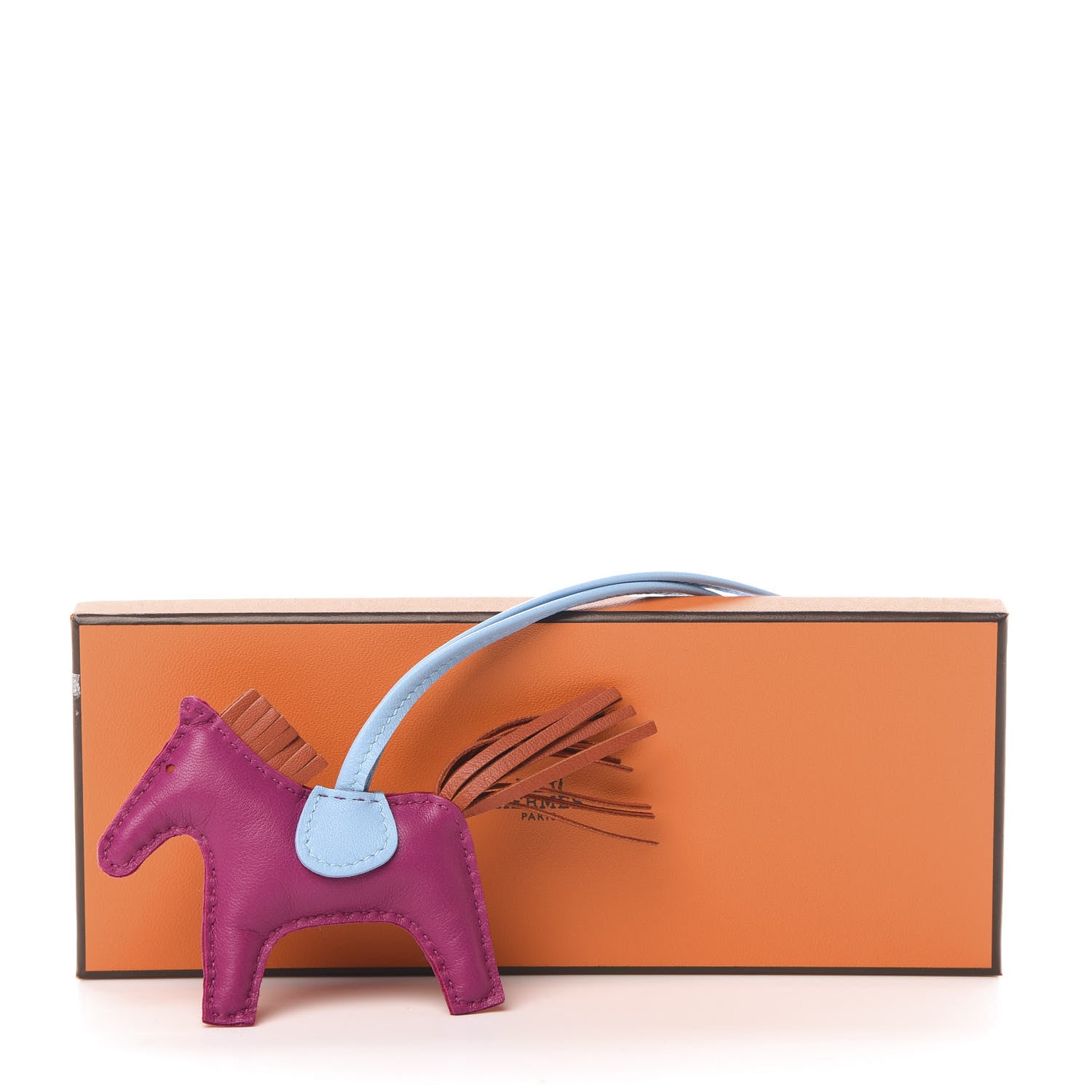 Hermes Milo Lambskin Grigri Rodeo Horse Bag Charm PM Rose Pourpre Cornaline Celeste 5 of 5