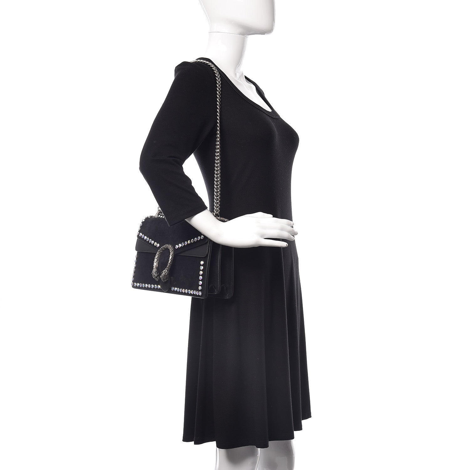 Gucci Suede Crystal Small Dionysus Shoulder Bag Black 2 of 11