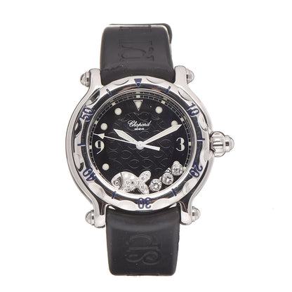 Chopard Stainless Steel Rubber Diamond 38mm Happy Sport Fish Quartz Watch Black 1 of 9