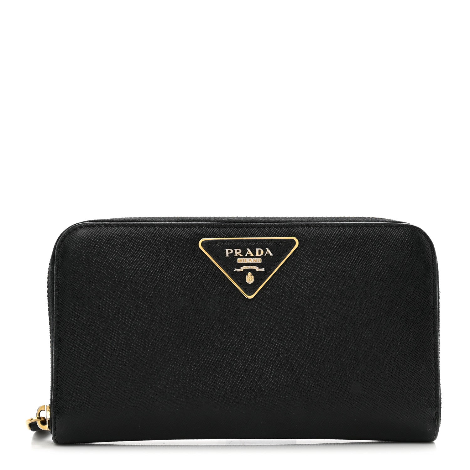Prada Saffiano Triangle Zip Around Wallet Black 1 of 8