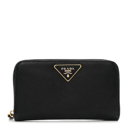Prada Saffiano Triangle Zip Around Wallet Black 1 of 8