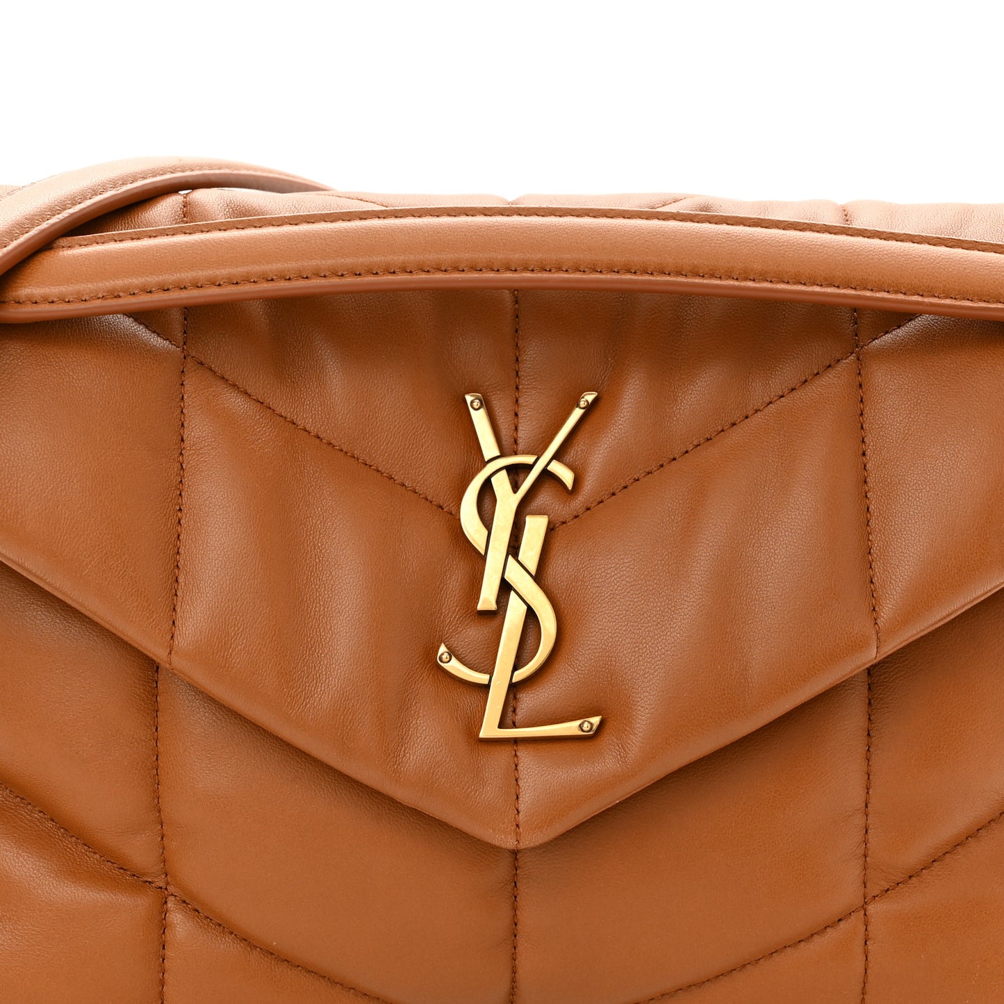 Lambskin Quilted Small Loulou Puffer Monogram Chain Satchel Dark Honey