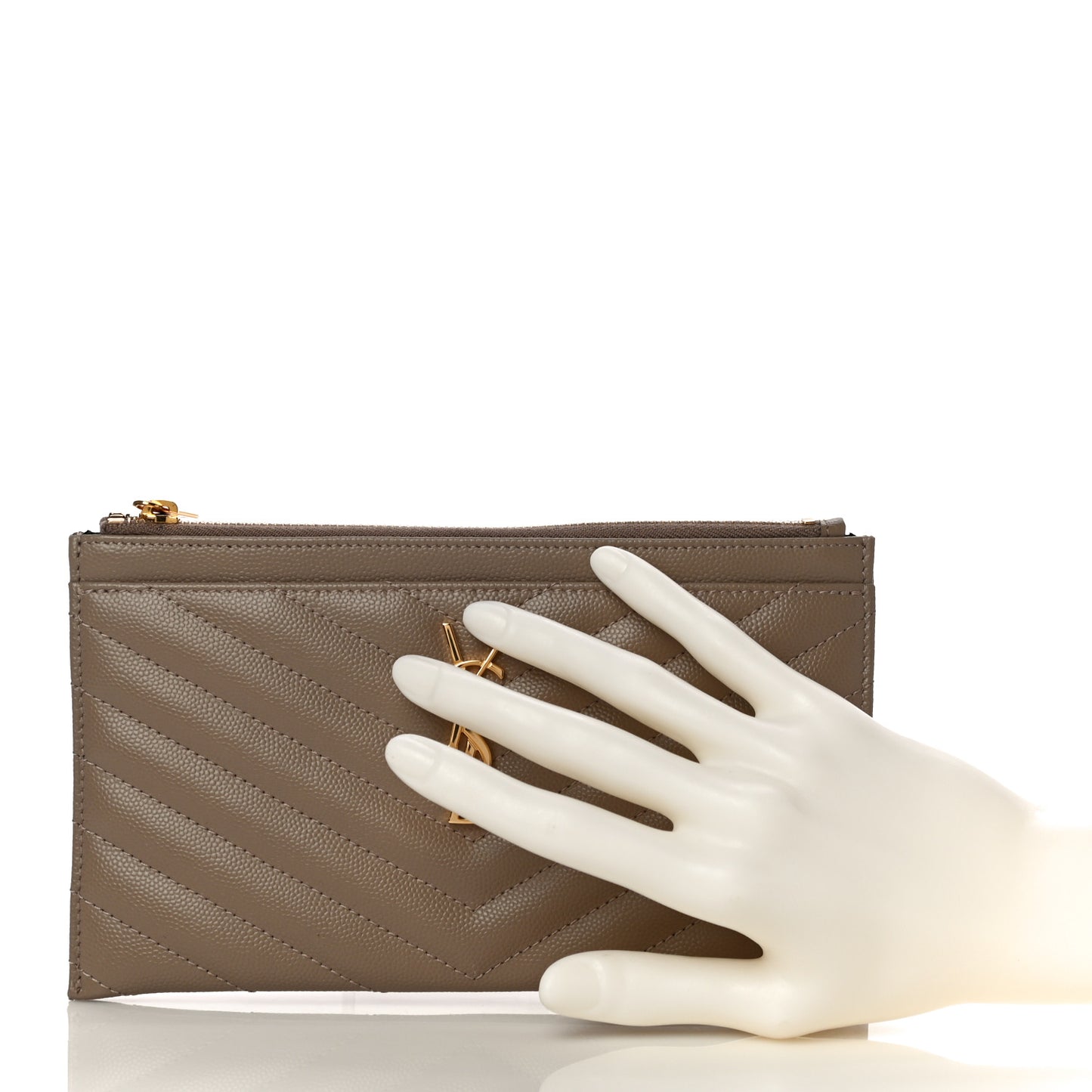 Grain De Poudre Chevron Monogram Bill Pouch Dark Beige