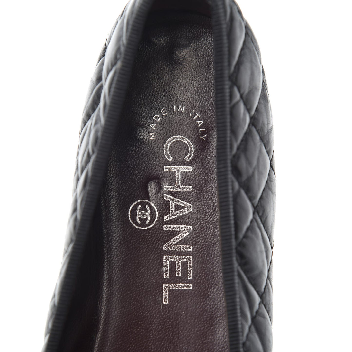 Aged Calfskin Quilted CC Cap Toe Ballerina Flats 37.5 Black