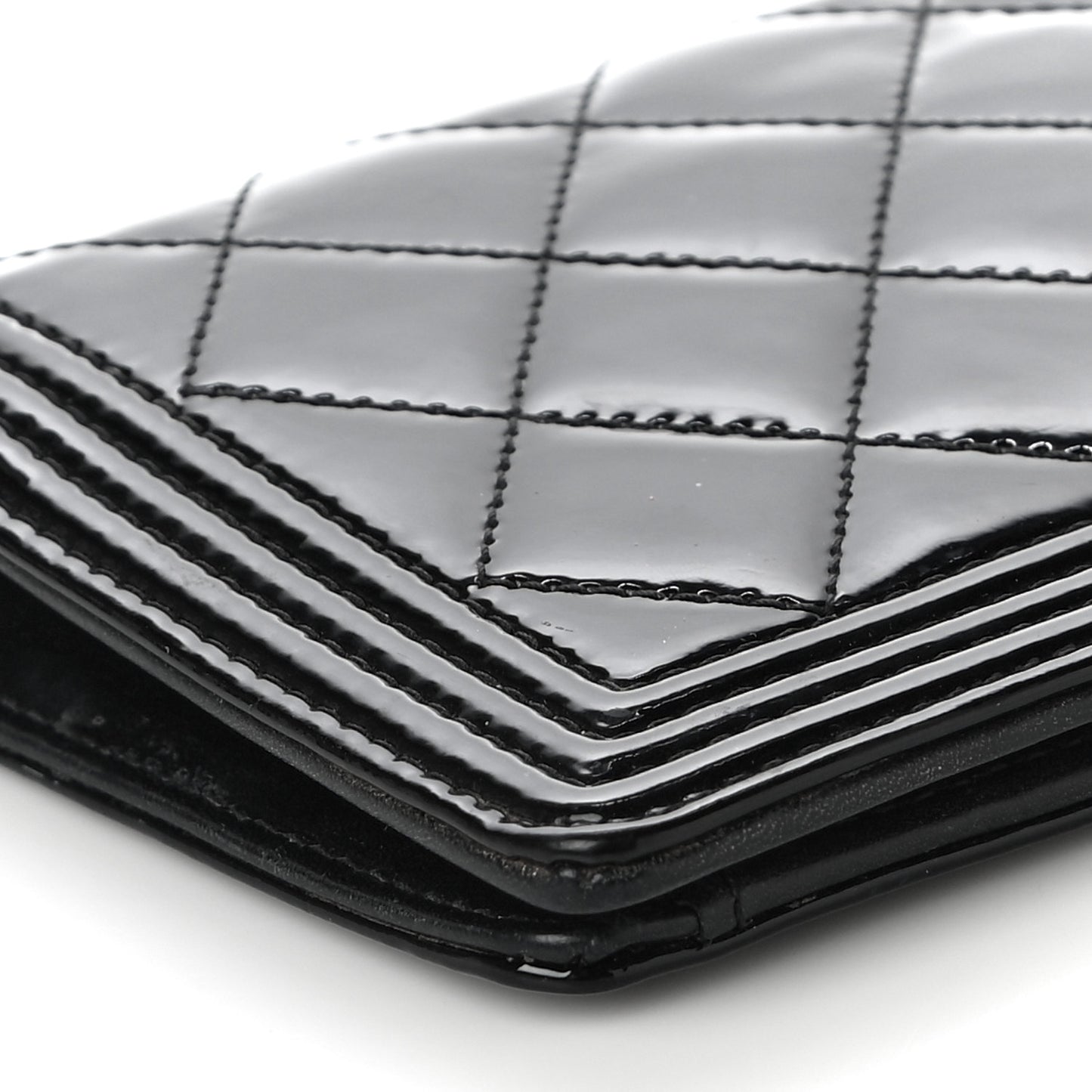 Patent Calfskin Quilted Boy Yen Wallet Black
