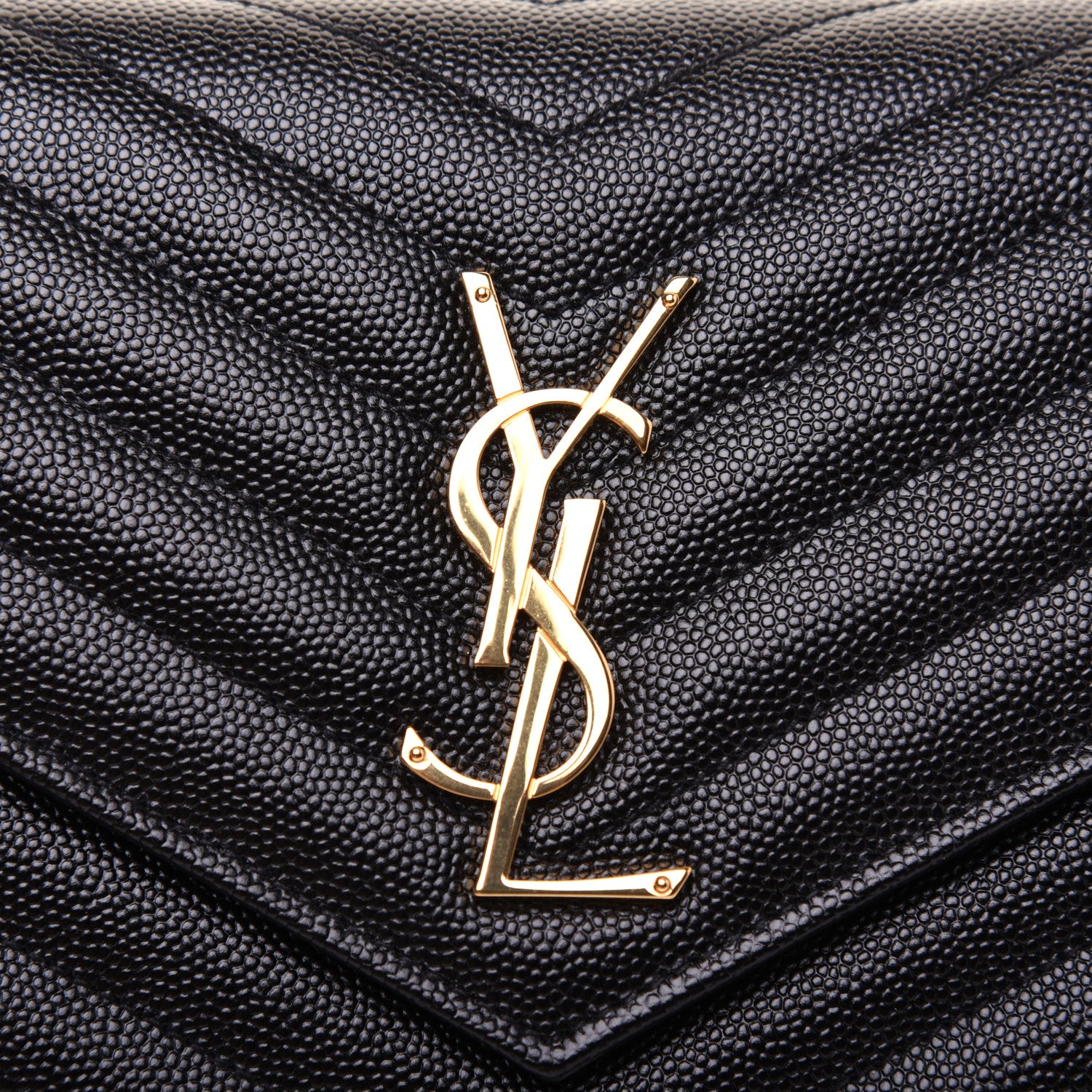 Saint Laurent Grain De Poudre Matelasse Chevron Monogram Chain Wallet Black 9 of 11