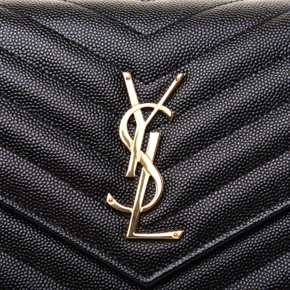 Saint Laurent Grain De Poudre Matelasse Chevron Monogram Chain Wallet Black 9 of 11