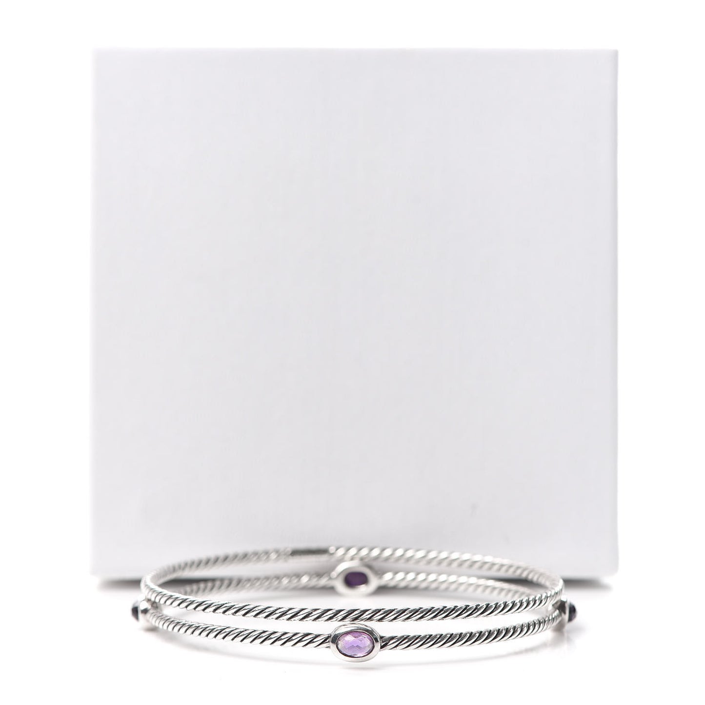 Sterling Silver Amethyst Color Classics Cable Bangle Bracelet Set of 2