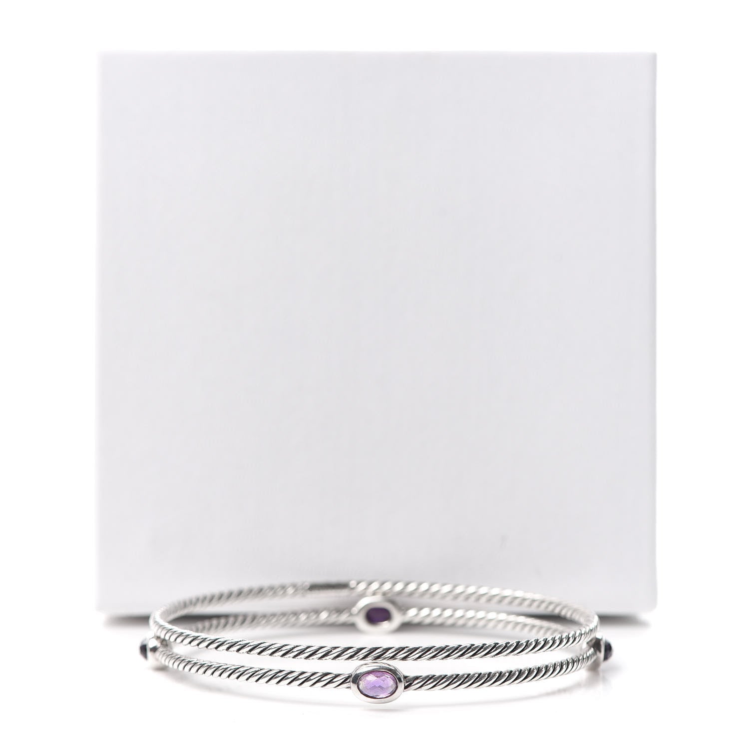 David Yurman Sterling Silver Amethyst Color Classics Cable Bangle Bracelet Set of 2 5 of 5