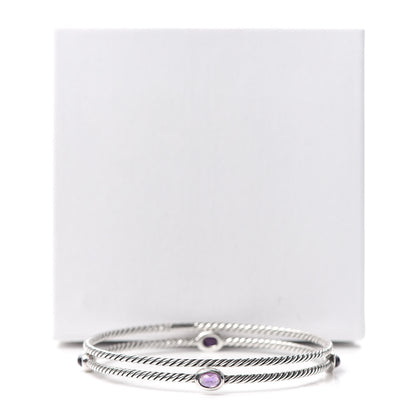 David Yurman Sterling Silver Amethyst Color Classics Cable Bangle Bracelet Set of 2 5 of 5