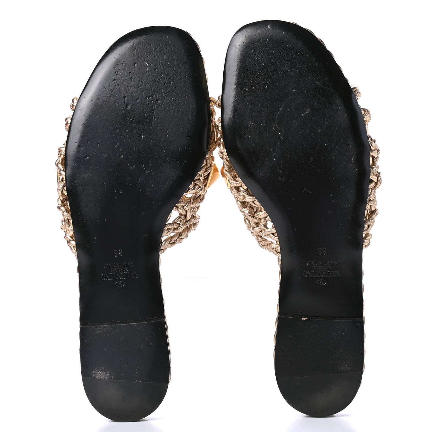 Metallic Nappa Woven Roman Stud Flat Slide Sandals 38 Star Gold