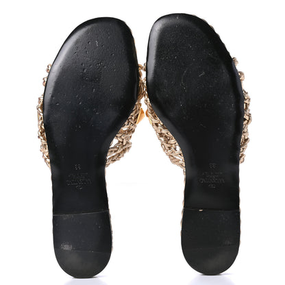 Valentino Garavani Metallic Nappa Woven Roman Stud Flat Slide Sandals 38 Star Gold 4 of 4